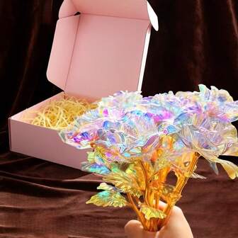 10pcs Rose Gold Crystal Artificial Preserved Roses - Best Gift For Valentine's Day, Mother's Day, Christmas, Wedding Anniversary, Party Decor