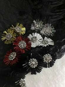 1 par de pendientes de flor de acero inoxidable con rhinestones, diseño exagerado, disponible en 9 colores, adecuado para fiestas, banquetes o uso diario - Multicolor - Ver 3