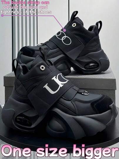 1 Size Larger, Shoes Suitable For Men, New Autumn/Winter Slip-On Shoes With Metal Decor, Simple & Fashionable, Comfortable Casual Shoes With Air Cushion, Shock Absorption, Thick Soles, Punk Style, Niche Design, Running Shoes, Suitable For All Seasons, Sneakers, European Style Party Shoes, Christmas Shoes (1 Size Larger)