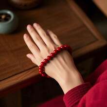 1 chiếc vòng tay đá chu sa tự nhiên tối giản, thanh lịch, vòng tay xoay chu sa, vòng tay đôi unisex, dây đeo áo len, thu hút tài lộc và may mắn. - Màu Đỏ Sâu - Xem 3