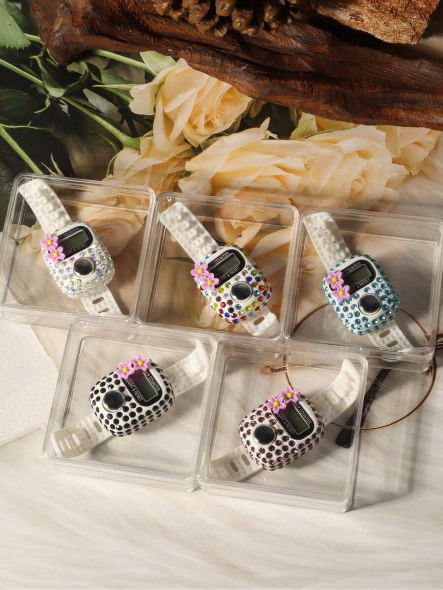 1pc/6pcs/8pcs/12pcs Spring Blessing, Enamel Floral Prayer Counter Muslim Worship Tally Tool