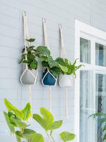 1个手工编织植物吊篮，带流苏，室内植物吊篮，悬挂式植物架，波西米亚风格悬挂式植物盆架（不含花盆），悬挂式花篮，波西米亚风格装饰/办公室装饰 - 彩色 - 查看 7