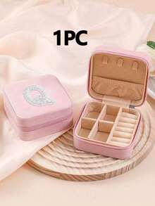 1 cutie de bijuterii cu perle albe, cutie de bijuterii de călătorie, cutie de bijuterii, cutie de machiaj, cutie de depozitare, cadou personalizat - cutie de bijuterii de călătorie roz, cadou de ziua de naștere pentru femei, cadou de Crăciun pentru adolescente, cutie de bijuterii de călătorie cu litere AZ