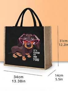 Bolsa Fashionlinen feminina com estampa de um fofo Dachshund com óculos rosa, conjunto de bolsa tote e carteira, bolsa leve e espaçosa para o dia a dia, bolsa resistente e durável para trabalho, casamento, viagens, aniversários, praia, férias, escola, o presente perfeito.