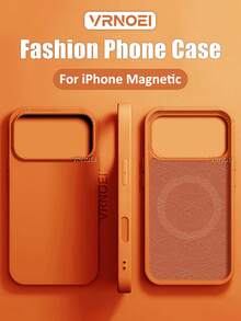 VRNOEI Funda magnética de moda para teléfono, compatible con 16/15/11/13/12/14/17 Pro Max, compatible con 17 Air/14/15/16 Plus, admite carga inalámbrica, accesorios para teléfono - Naranja - Ver 1