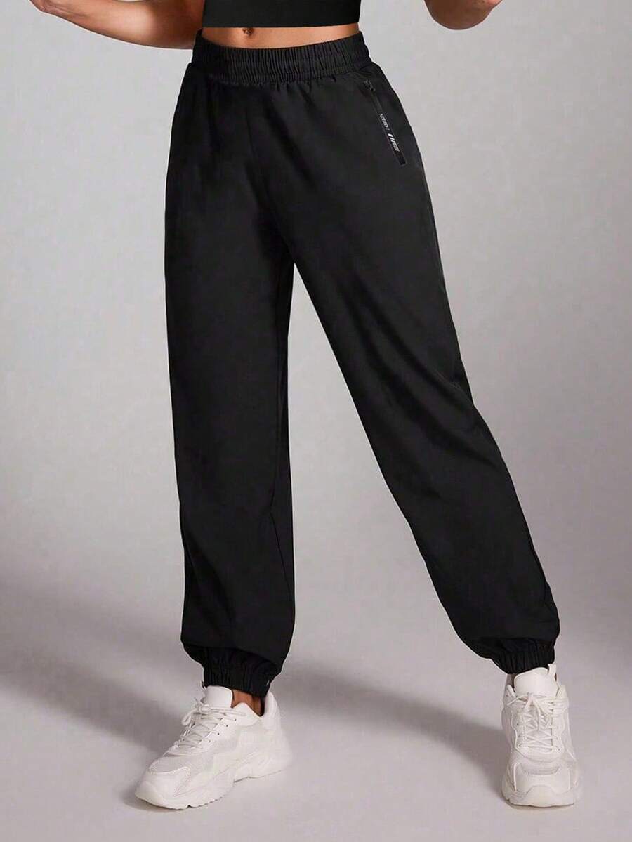 1pc Women's Casual Solid Color Versatile Sports Outdoor Pants, Spring/Autumn - Black - View 1