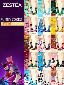 3/5双装女士卡通印花中筒袜，多种主题可选（动物、食物、几何、太空、圣诞），吸湿排汗，防臭，柔软舒适，新颖有趣，时尚过膝袜。这款趣味十足的袜子是送给妈妈、女儿、奶奶、妻子的生日、万圣节、圣诞节以及日常穿着的理想礼物。也是送给女性的最佳趣味时尚主题礼物，适合所有季节。 - 彩色 - 查看 11