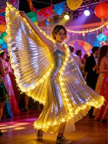 57-Inch Battery Powered LED Belly Dance Wings - 8 Lighting Modes, Suitable For Valentine's Day Party, Mother's Day Gift, Halloween Costume, Stage Performance (Requires 3 AA Batteries, Not Included) - Wing-shaped Split Style - View 3