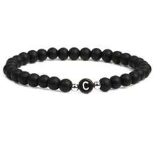 6mm Black Matte Stone Beaded Bracelet, 26 English Letter Charm Bracelet, Unisex - Bracelet - View 14
