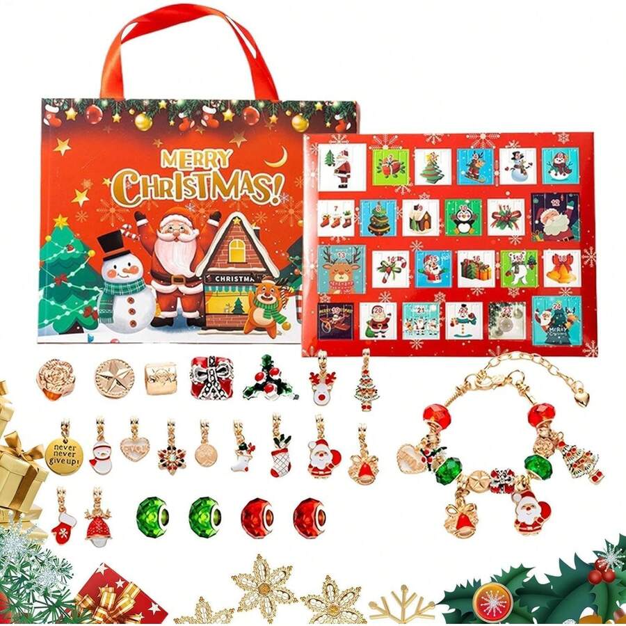 Calendario de Adviento de Navidad : 24 Días Calendario de Cuenta Regresiva, Cuentas para Juego de Pulseras con Joyero con Regalos para Niñas - 1 - Ver 1