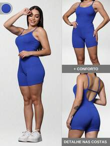 Set Of 2 Ribbed Jumpsuits With Straps For Women's Gym And Sportswear - Fitness - Blue - View 2