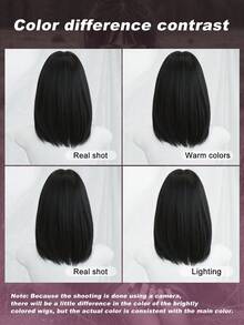 AKAKO 双色黑粉假发，齐肩短直波波头假发，带刘海，14英寸时尚假发，亮粉色刘海，纤维合成波波头假发，万圣节服装假发，日常派对角色扮演假发，Y2K哥特风格哥特假发配件 - 玫紅色 - 查看 7