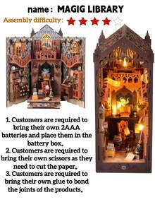 DIY 书角套件，3D 木制书架插入装饰书挡模型套件，DIY 圣诞书角套件微型娃娃屋与青少年装饰物品书架木制家居装饰礼物 - 不含电池和工具 - 彩色 - 查看 4