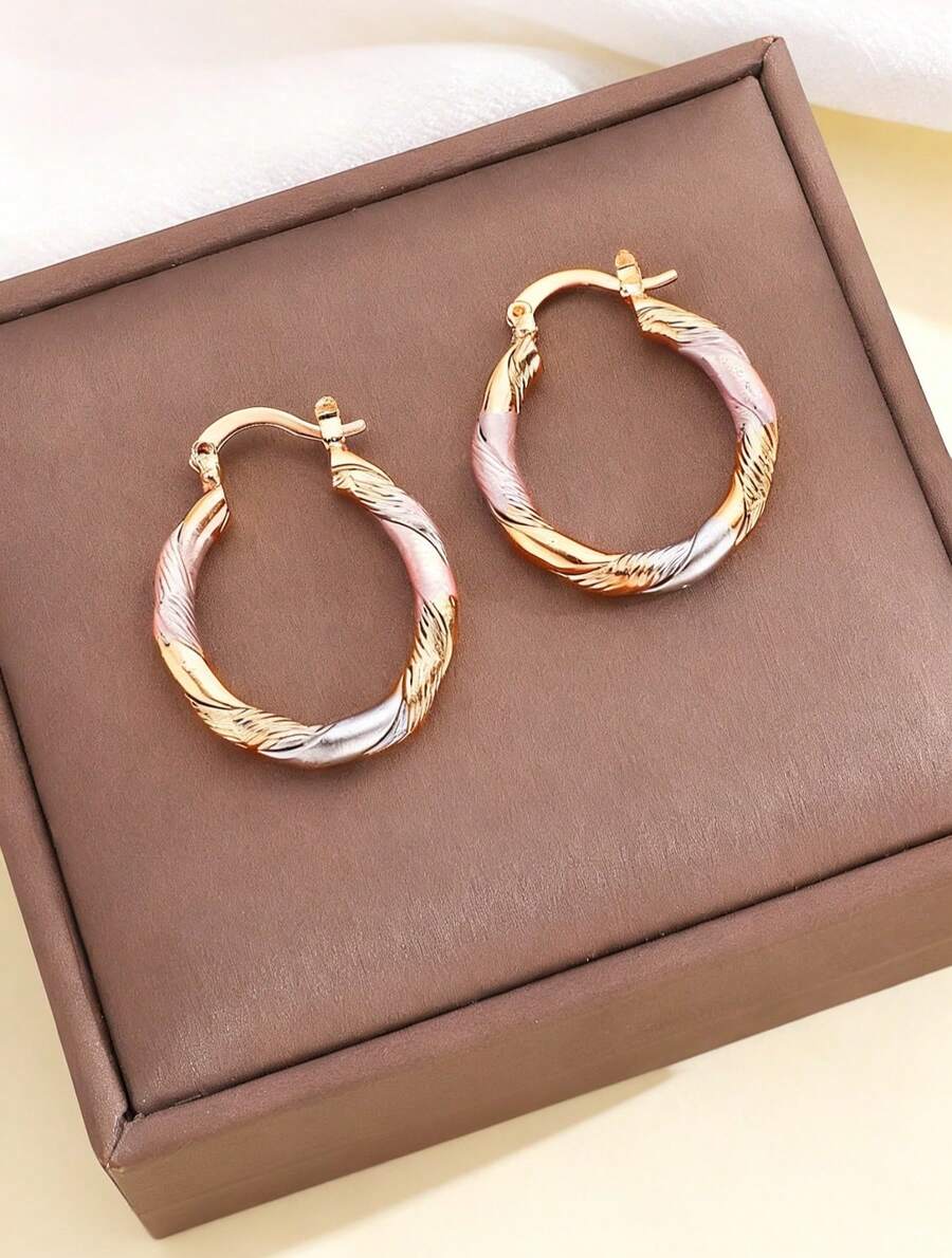 Golden Colorful Hoop Earrings Bohemian Style Alloy Earrings Exquisite Gift Women's Daily Casual Earrings Casual Wedding Party Jewelry, Ladies' Birthday Gift - 金色 - 查看 1