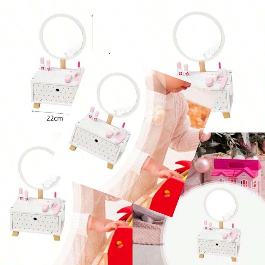 Menolana Tocador de Princesa de Madera para niños pequeños tocador de Maquillaje Juguetes de Aprendizaje de Habilidades Juego de rol Juego de simulacionConveniente y duradero, favorito para niños - Multicolor - Ver 1