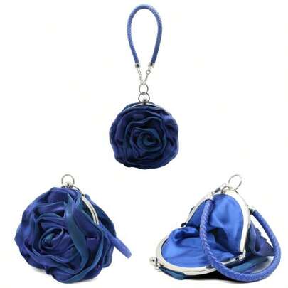 - Bolso de noche con forma de rosa suave de satn para mujer, bolso de mano floral para boda,