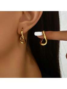 1 Pair Of Irregularly Shaped Circular Earrings Made Of Stainless Steel Material Electroplated With 18K Gold, Fashionable Classic Women's Ring Earrings - Vàng - Xem 2