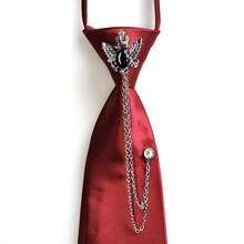 Korean Style Tassel Rhinestone Tie For Women, College Style Korean Version Tassel Rhinestone Short Tie, Fashionable Versatile JK Shirt DK Tie With Rhinestones, Lazy Tie For Men And Women, Couple Style, Suitable For All Seasons - Rượu vang đỏ E-Wine - Xem 11