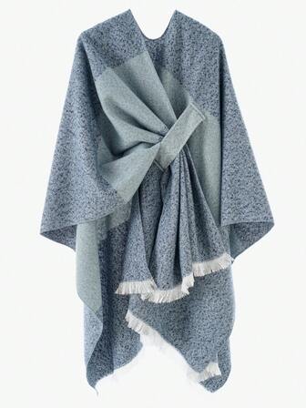 1pc Women's Classic Striped Color Block Pattern Windproof Buckle Shawl Scarf, Warm Travel Jacket For Autumn/Winter