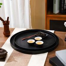 1/2 khay nhựa tròn chống trượt, khay phục vụ thức ăn tự chọn có viền nâng cao giống gỗ, thích hợp cho thức ăn, đồ uống, cà phê và trà, dùng trong nhà bếp, tiệc tùng, nhà hàng, quán bar, khách sạn, trang trí ngày lễ. - màu đen - Xem 6