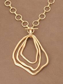 SUPBORA 1pc Fashion Matte Gold/Silver Color Asymmetrical Open Hollow Square Shape Pendant Chunky Chain Statement Necklace Suitable For Women's Daily Wear 18" - Circles - View 2
