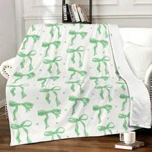 1pc Cozy Bowknot Print Flannel Blanket - Soft, Vintage-Inspired Design With Pink Bows On White, All-Season Comfort For Home, Office, Camping & Travel, Machine Washable, Perfect For Halloween & Christmas Decor, Travel Accessory |   Playful Pattern |   Soft Texture, Blanket For Bed - 多色5 - 查看 12