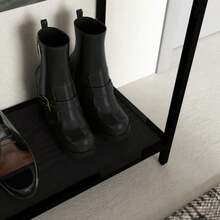 HOMCOM Console Table With 2 Shelves, Entryway Table With Glass Top, Shoe Rack, Steel, Black, 100 X 30 X 78 Cm - Black - View 7