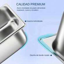 Juego de 10 sartenes de acero inoxidable para hotel, con tapas, sartenes de restaurante de tamaño medio de 1/2 para hotel, comida buffet, suministros de catering(325*265*100mm) - Plateado - Ver 8