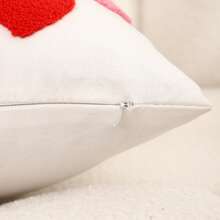 2件装情人节白色/红色爱心刺绣装饰枕套（不含枕芯），刺绣工艺精湛，质感优良 - 紅白色 - 查看 10