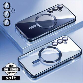 适用于 Galaxy A06 A16 A26 A36 A56 S25 Ultra S24 Ultra S25 FE 的磁吸透明手机壳，兼容磁吸设计，内置摄像头镜头保护膜，奢华电镀软 TPU 透明防震超薄保护套，也适用于 17 16 15 14 13 12 11 系列、17 Pro Max，苹果手机壳，苹果 17 Pro Max 磁吸手机壳，圣诞礼物