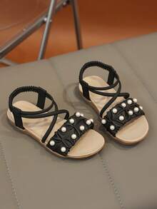 1 Pair Retro Boys/Girls Open Toe Sandals, New Summer Fashion Breathable Slip-On Beach Shoes, Soft Non-Slip Sole - Black - View 4