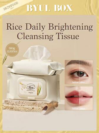  SKINFOOD Rice Daily Brightening Cleansing Tissue - 80 Sheets For Bright & Clear Skin, 380ml, Dark Spot Treatment & Makeup Remover For Dull Skin, All-In-One Makeup Remover & Brightening Face Wipes