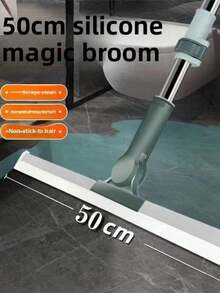 1pc Silicone Floor Squeegee, Magical Silicone Broom, Water Scraper, Suitable For Home, Kitchen, Bathroom, Wall, Glass Cleaning, Telescopic Long Handle, Wet & Dry Use, Removes Dirt, Silicone Material, Stainless Steel Rod, Telescopic Handle, Applicable For Floor, Window, Glass, Wall, Bathroom, Gift For Women, Kitchen Accessory, Home Supplies