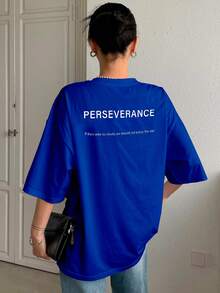 T Shirt Camiseta Estampa Perseverance Letras Preseverança Blusa Minimalista Despojada Moderna Sofisticada Simples Básica Verão Oversized - Azul Royal - Visão 3