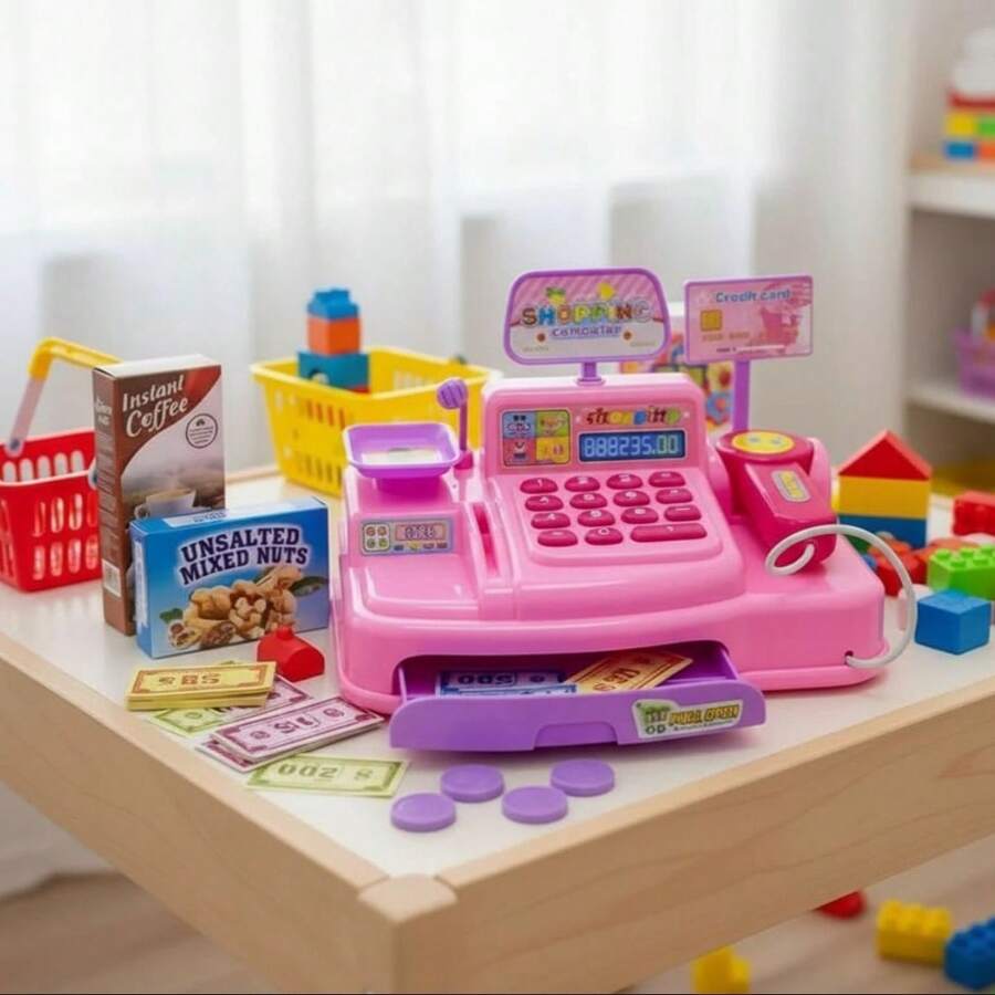 Caixa Registradora Infantil Rosa Brincadeira Educativa com Som - Rosa chiclete - Visão 1