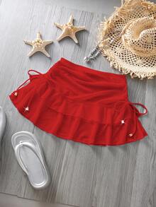 PEPPERMOLLY Ladies' Swimsuit Sexy And Fashionable White Swimsuit Bottoms Summer Beach Mesh Pleated Skirt