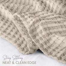 Cobija de algodón de punto gofre suave ligera transpirable para cualquier cama y todas las estaciones - Caqui - Ver 4