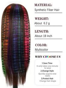 Synthetic Colored Hair Extensions, One-Piece Invisible Seamless Leopard Print Colored Ear-Hook Dyeing Long Straight Hair Highlights Striped Hair Extensions, Claw Clips, Hair Slide, Hair Barrettes, Accessories For Women - Multicolor - View 6
