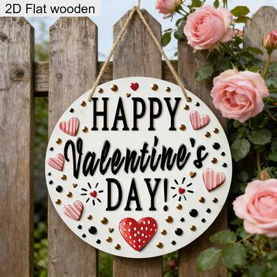 1 Piece Happy Valentine's Day Wooden Ornament Rustic Round Wooden Sign Perfect Valentine's Day Gift Home Decoration Garden Decoration Holiday Party Hanging Decorations