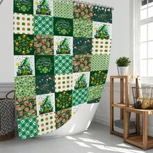 1pc/4pcs St. Patrick's Day Themed Bathroom Set, St. Patrick's Day Leprechaun/Clover/Plaid Shower Curtain Set, Bathroom Divider Curtain With Hooks, Anti-Slip Bathroom Mat Carpet, U-Shaped Toilet Mat, Toilet Seat Cover, Holiday Party Home Bathroom Accessories 4-Piece Curtain Set - Multicolor - View 8
