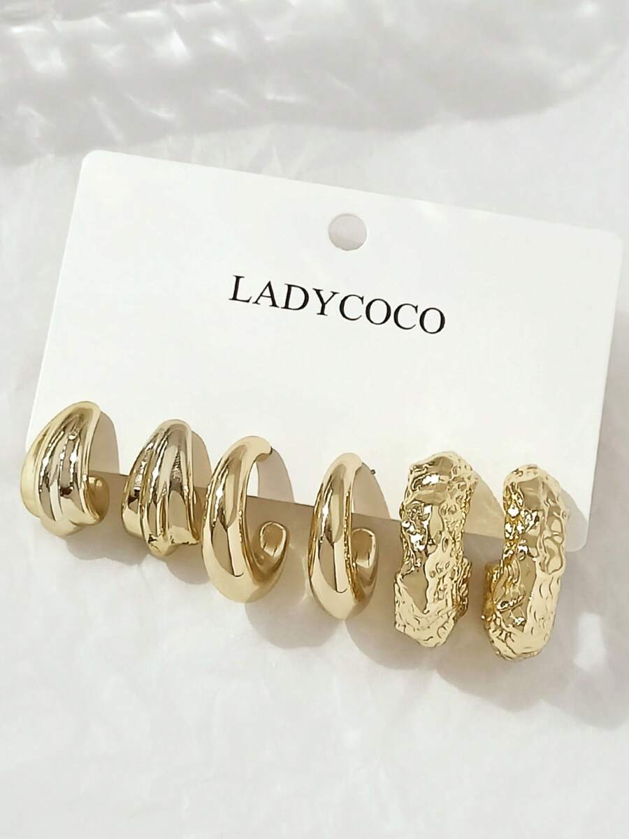 LADYCOCO 3对时尚优雅的水滴/几何图案C形耳环，适合女性日常佩戴、约会、派对等场合。
