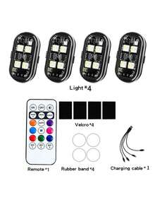 Upgraded Version With 4 LED Beads, 2/4/6 Wireless LED Strobe Light, With Remote Control, 8 Colors, Type-C Rechargeable LED Light, Anti-Collision Warning Light, Suitable For Cars, Motorcycles, Bicycles, Drones, Etc.
