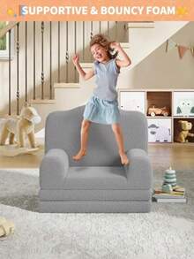 Sofá convertible 2 en 1 para niños, fabricado en suave forro polar, cómodo y acogedor, para sala de juegos, dormitorio infantil y regalo de cumpleaños (corona gris) - Gris - Ver 3