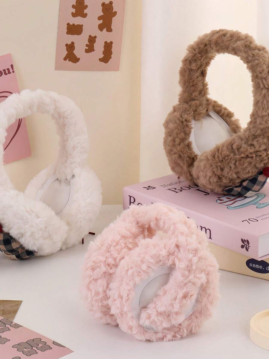 Căști drăguțe din lână de miel cu fundă pentru studenți - Încălzitoare pentru urechi în stil simplu, rezistente la vânt și calde, pentru iarnă și exterior - Vizualizare 1