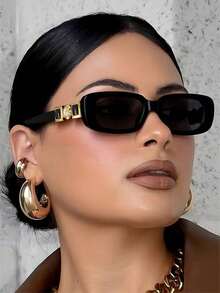 1 PC Women's Classic Rectangle Frame Fashionable Eyeglass Temples Fashion Glasses, Combines Practicality With A Sense Of Fashion For Outdoor - Multicolor - View 14