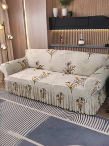 1件印花沙发套，带裙边，防滑防污，适用于卧室、办公室、客厅、家居装饰，四季皆宜。 - 杏色 - 查看 6