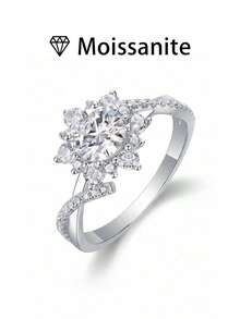 女士结婚戒指，西式向日葵戒指，4.2克925纯银，1克拉莫桑石，波西米亚宫廷风格，订婚、结婚、周年纪念、情人节礼物，附赠莫桑石证书和精美礼盒 - 銀色 - 查看 8