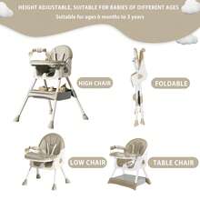 UBRAVOO 3-In-1 Baby HighChair, Foldable Portable Baby Dining Chairs Eat & Play Convertible High Chair With Double-Layer Dinner Plate - Khaki - View 4