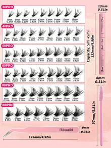 530片假睫毛套装，D卷度，30D+40D+50D+60D+80D+100D专业款式，包含睫毛胶、定型液、镊子和刷子，蓬松柔软，适合日常、婚礼、旅行、音乐节、圣诞节等各种场合。 - 彩色 - 查看 6