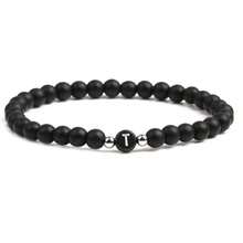6mm Black Matte Stone Beaded Bracelet, 26 English Letter Charm Bracelet, Unisex - Bracelet - View 16